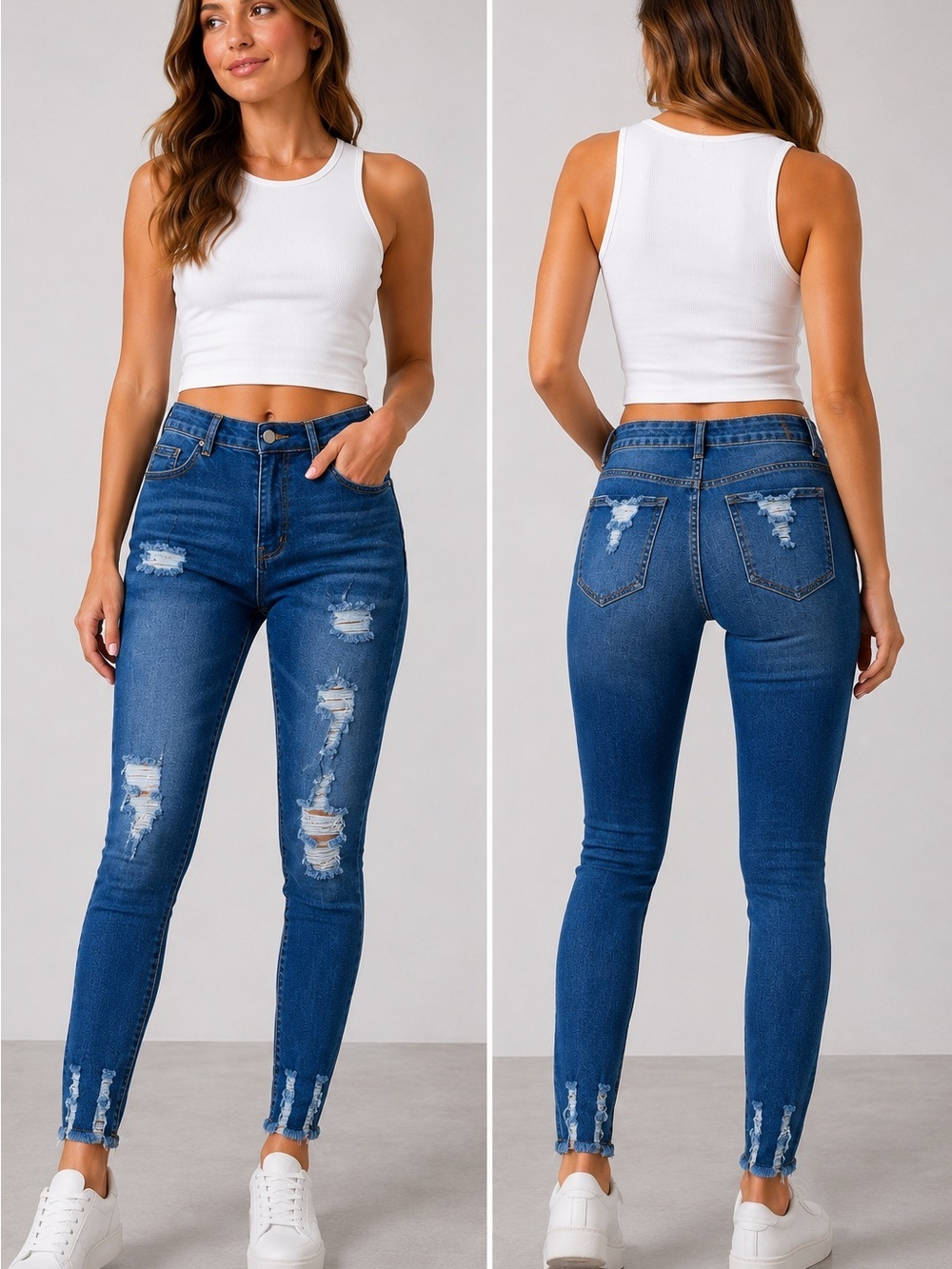 474. High Rise Distressed Skinny Jeans - Raw Hem NWOT
